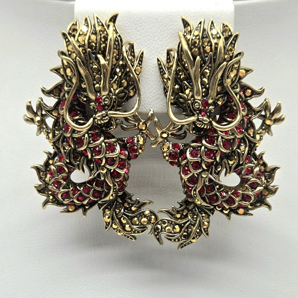Heidi Daus Empress of the Flame Asian Dragon Swarovski Crystal Clip on Earrings